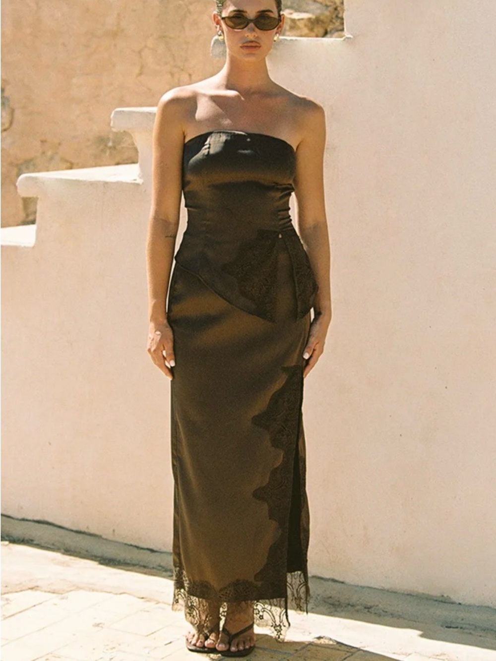 Satin Maxi Skirt With Lace Trim